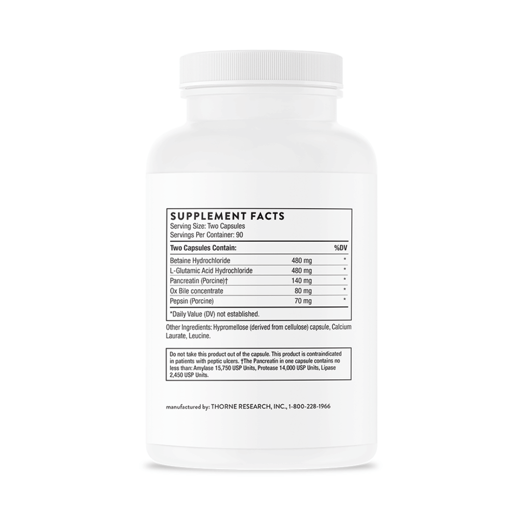 Thorne Advanced Digestive Enzymes by Thorne, digestive enzyme capsules in premium supplement bottle with front label packaging.