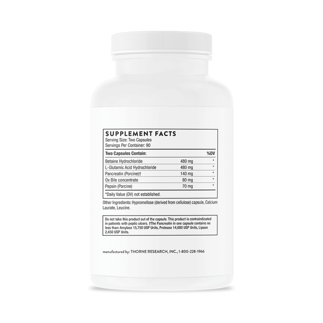 Thorne Advanced Digestive Enzymes by Thorne, digestive enzyme capsules in premium supplement bottle with front label packaging.