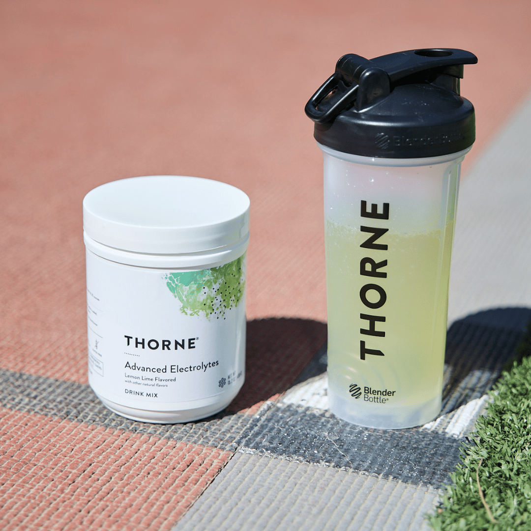 Thorne Advanced Electrolytes by Thorne, electrolyte powder in premium supplement container with front label packaging.