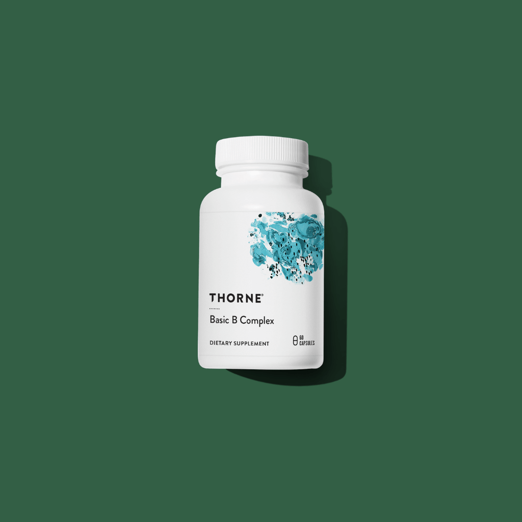 Basic B Complex by Basic Supplements B-complex vitamin capsules, premium dietary supplement bottle, front label packaging.