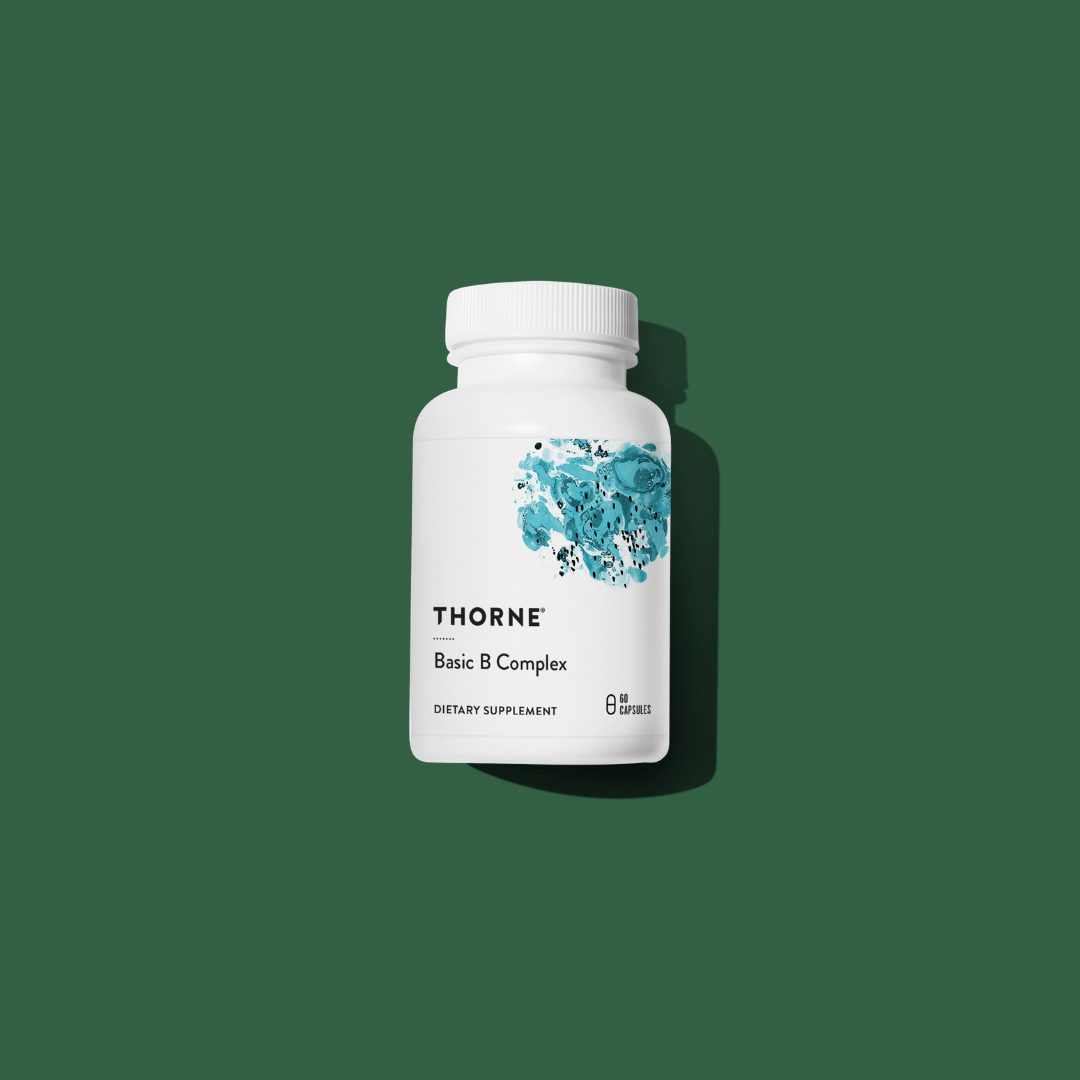 Basic B Complex by Basic Supplements B-complex vitamin capsules, premium dietary supplement bottle, front label packaging.