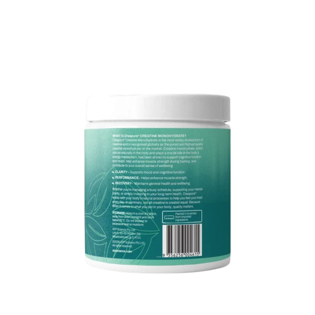 ATP Science Creapure® Creatine Monohydrate powder, formulated to support muscle strength, power output and exercise performance.