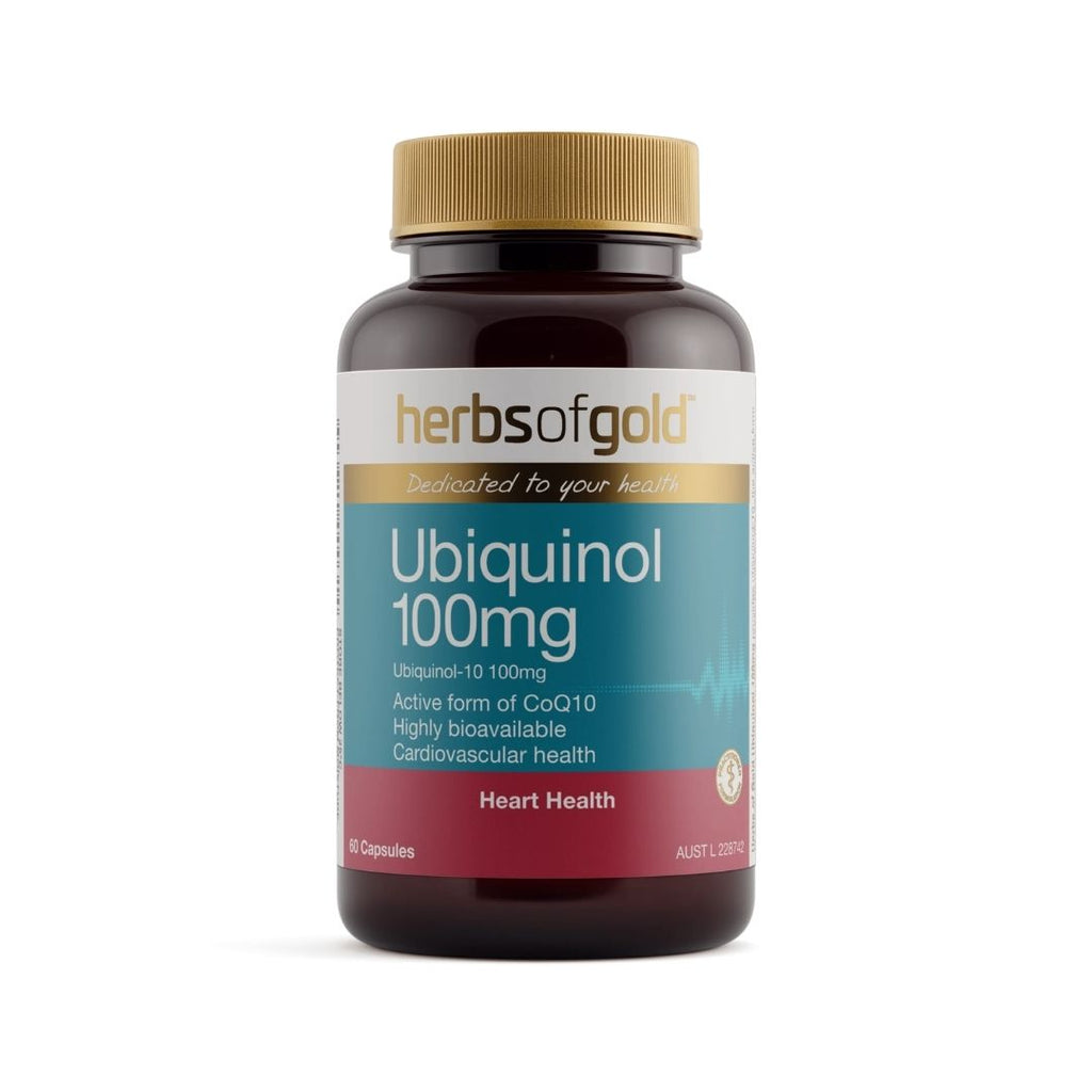 Herbs of Gold Ubiquinol 100mg capsules with 100mg Kaneka Ubiquinol CoQ10 for cardiovascular health