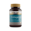 Herbs Of Gold Collagen capsules featuring fish-derived collagen, vitamin C, zinc, acerola berry and guava leaf for daily skin, hair and nail support.