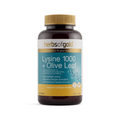 Herbs of Gold Lysine 1000 + Olive Leaf tablets containing high-strength lysine and standardised olive leaf extract to support collagen formation and general wellbeing.