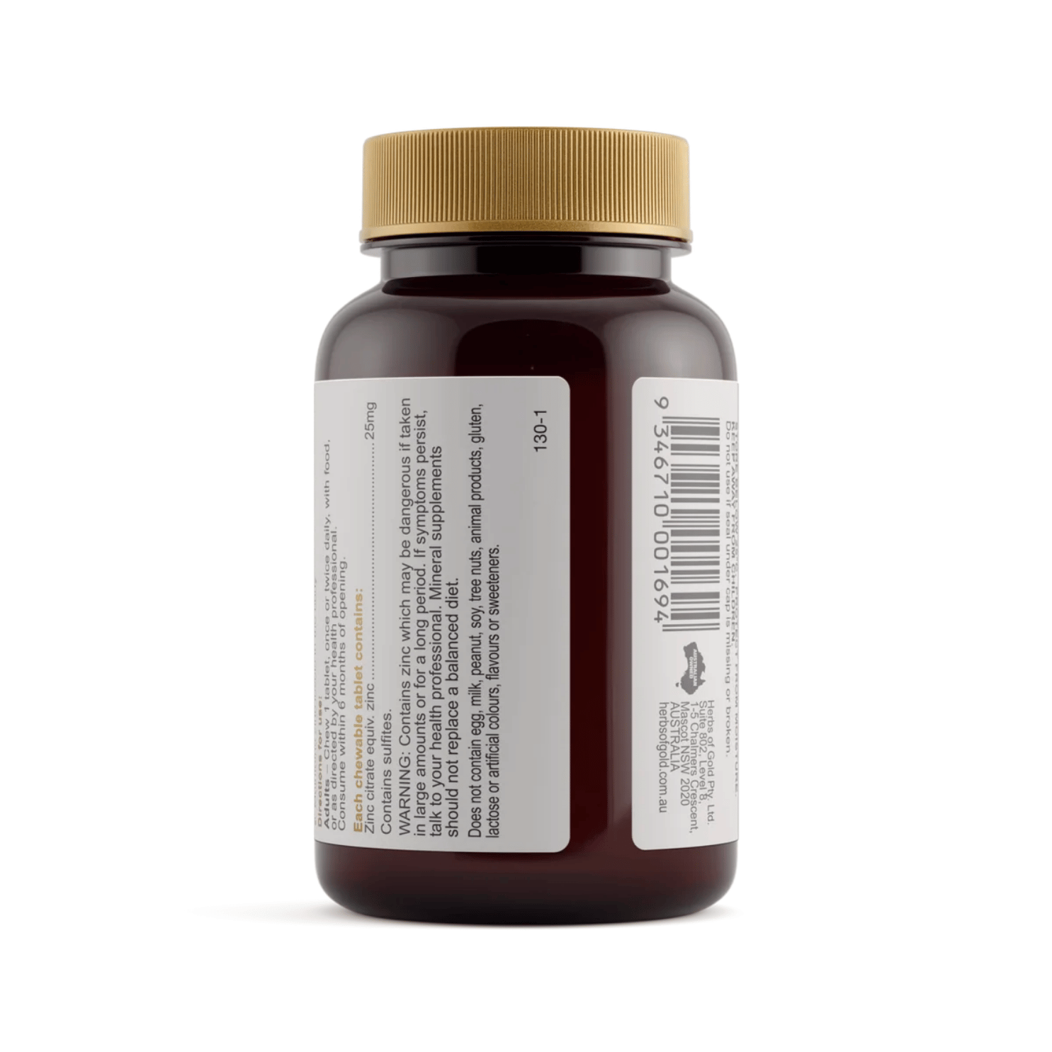Herbs of Gold Zinc Chewable 25mg mixed-berry flavoured zinc tablets