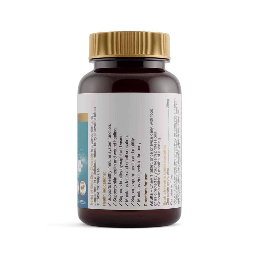 Herbs of Gold Zinc Chewable 25mg mixed-berry flavoured zinc tablets