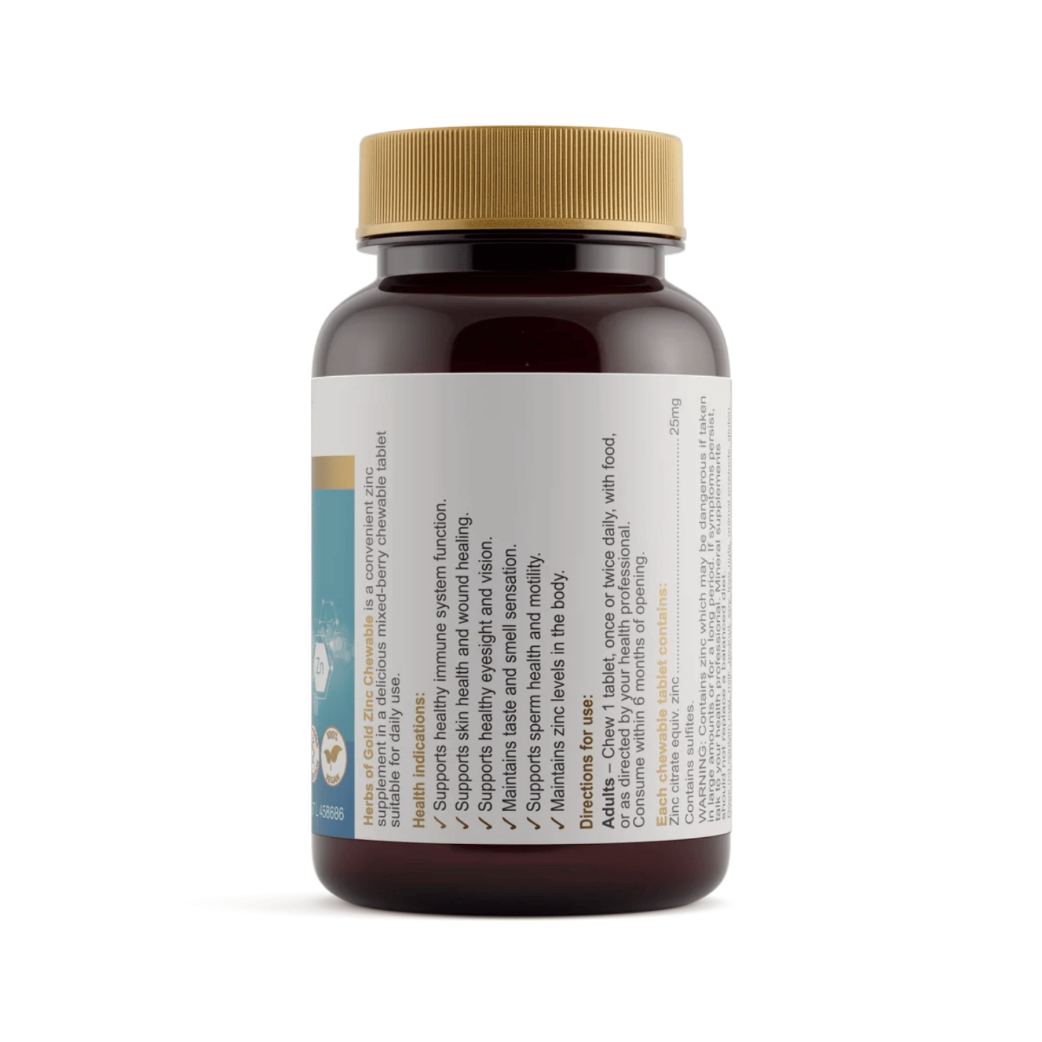 Herbs of Gold Zinc Chewable 25mg mixed-berry flavoured zinc tablets