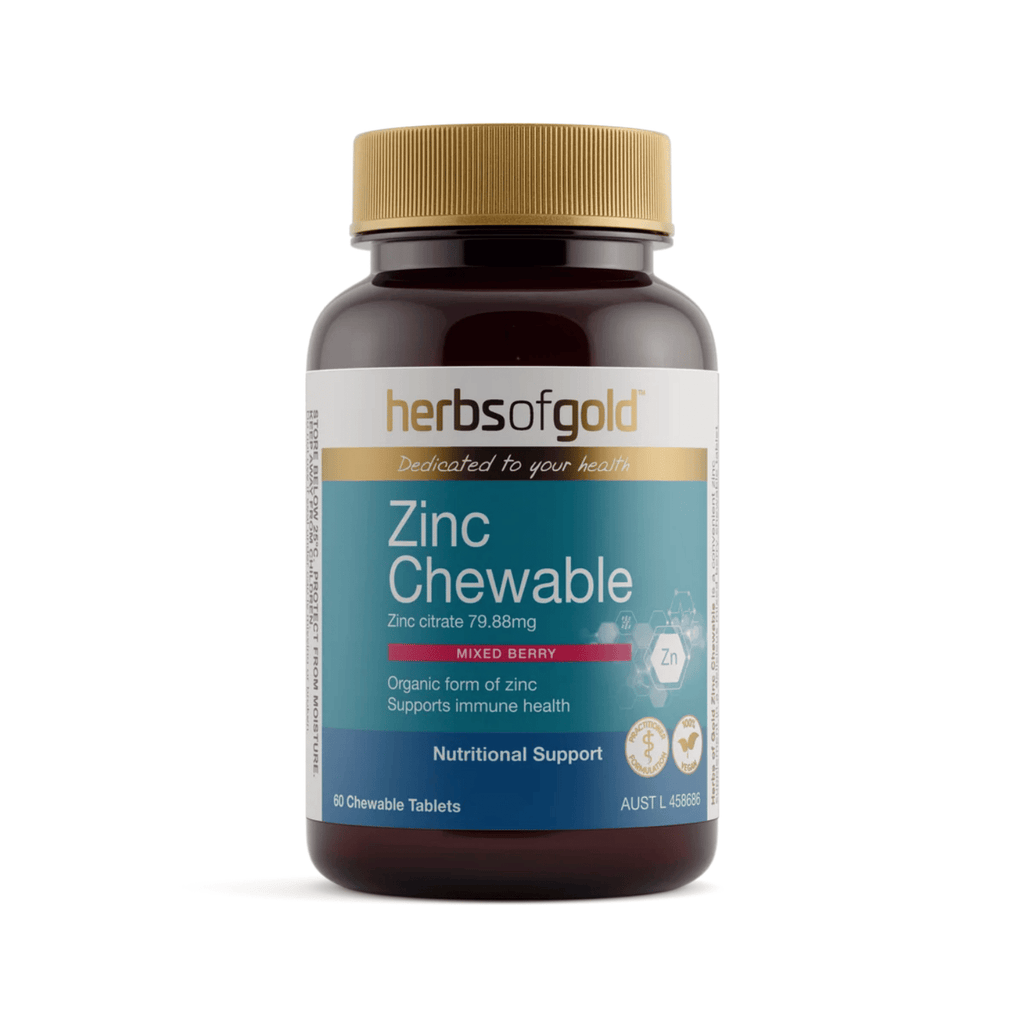 Herbs of Gold Zinc Chewable 25mg mixed-berry flavoured zinc tablets