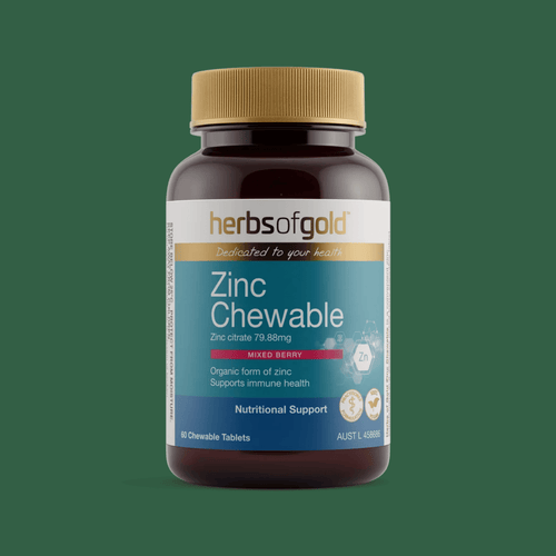 Herbs of Gold Zinc Chewable 25mg mixed-berry flavoured zinc tablets