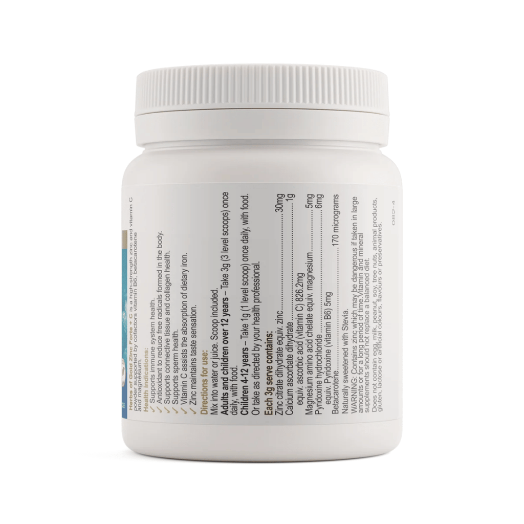 Herbs of Gold Zinc Forte + C raspberry flavoured zinc and vitamin C powder