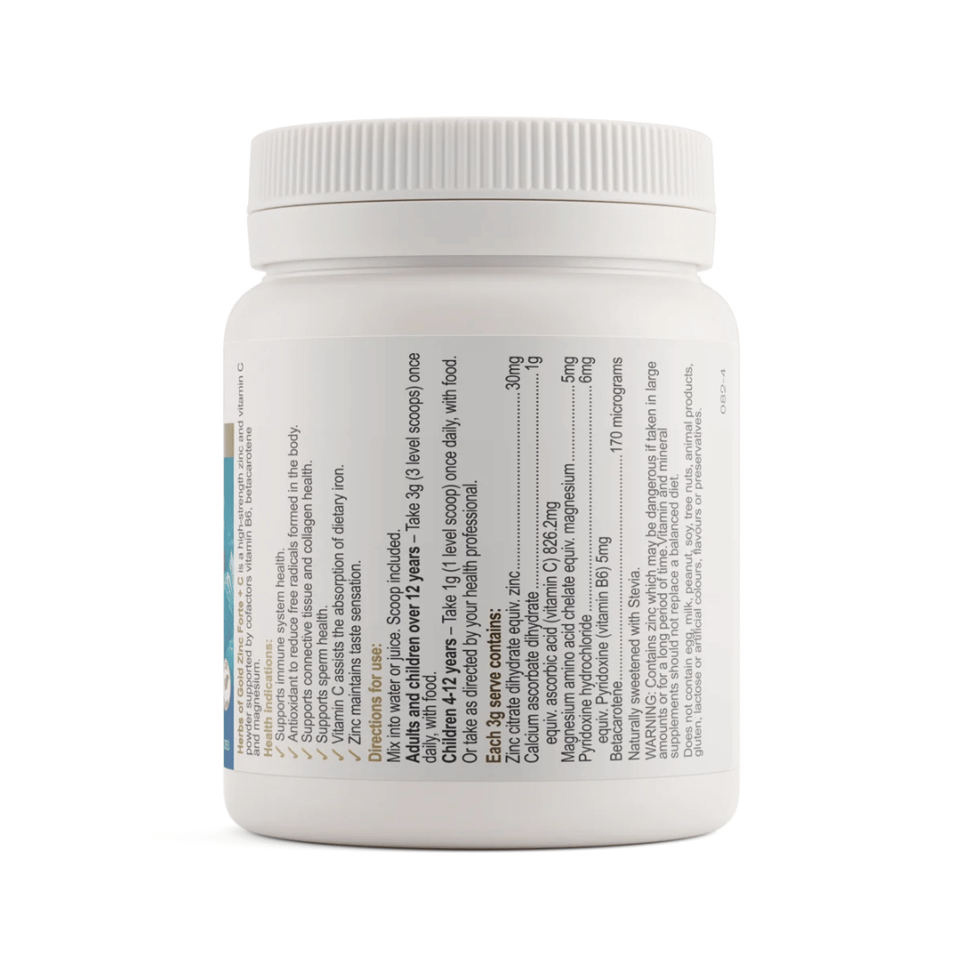 Herbs of Gold Zinc Forte + C raspberry flavoured zinc and vitamin C powder