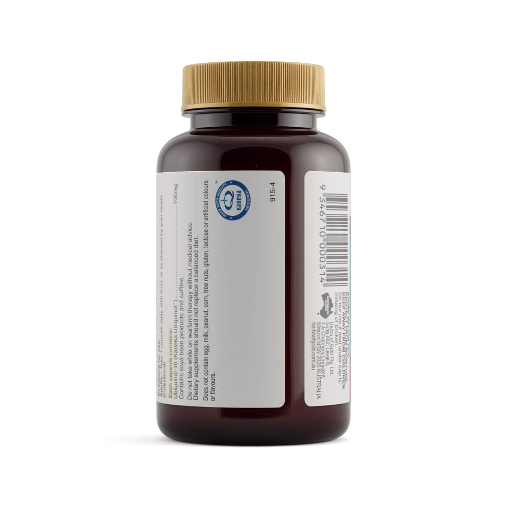 Herbs of Gold Ubiquinol 100mg capsules with 100mg Kaneka Ubiquinol CoQ10 for cardiovascular health