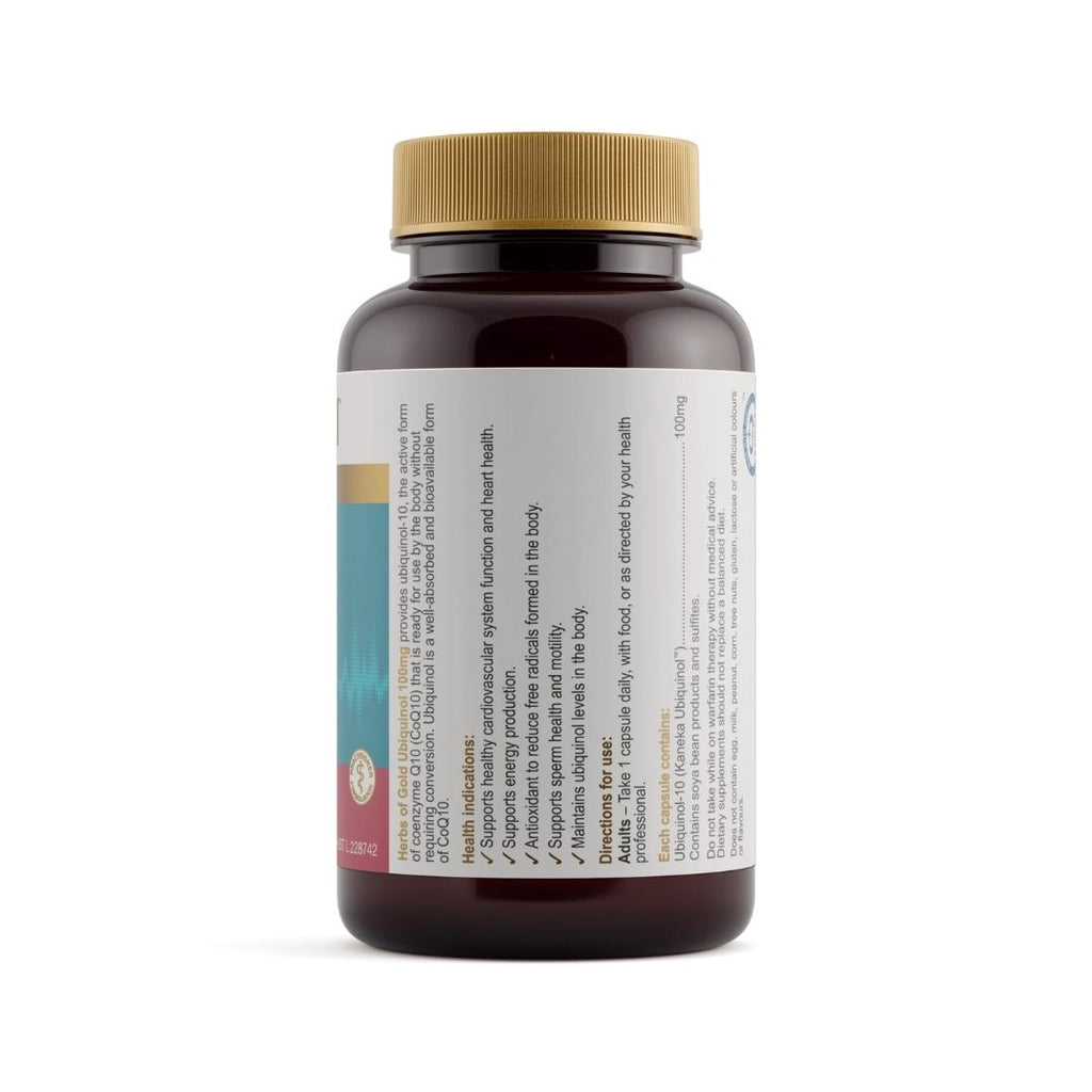 Herbs of Gold Ubiquinol 100mg capsules with 100mg Kaneka Ubiquinol CoQ10 for cardiovascular health