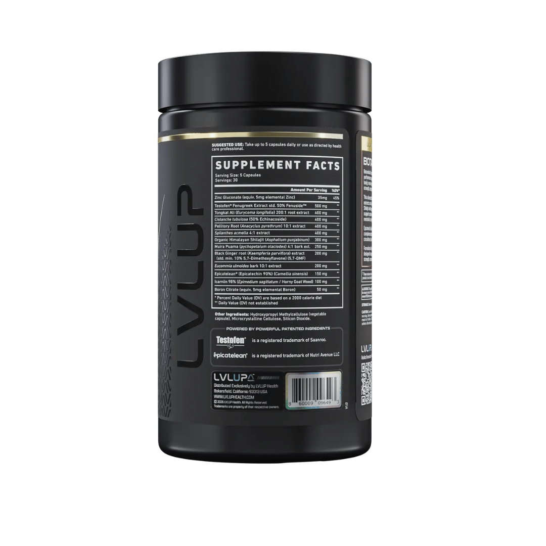LVLUP Health Botanabolic capsules featuring Tongkat Ali, Shilajit, Cistanche, Epicatechin, Icariin, zinc and boron for hormonal and performance support.
