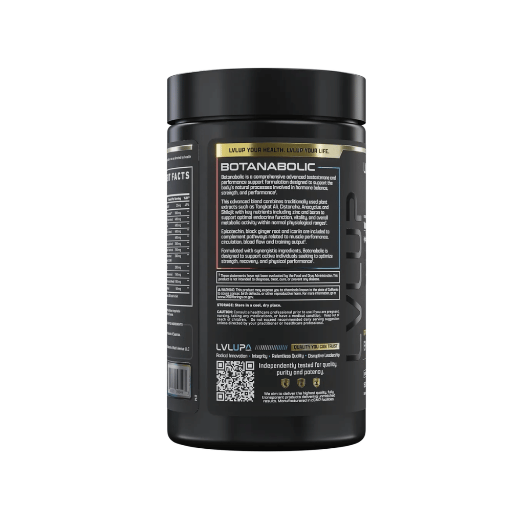 LVLUP Health Botanabolic capsules featuring Tongkat Ali, Shilajit, Cistanche, Epicatechin, Icariin, zinc and boron for hormonal and performance support.