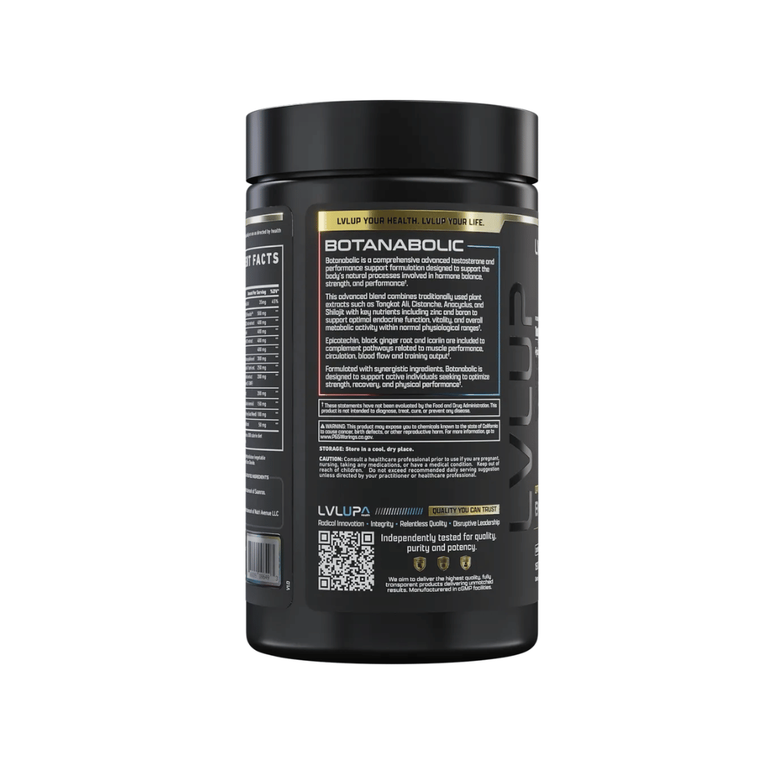 LVLUP Health Botanabolic capsules featuring Tongkat Ali, Shilajit, Cistanche, Epicatechin, Icariin, zinc and boron for hormonal and performance support.