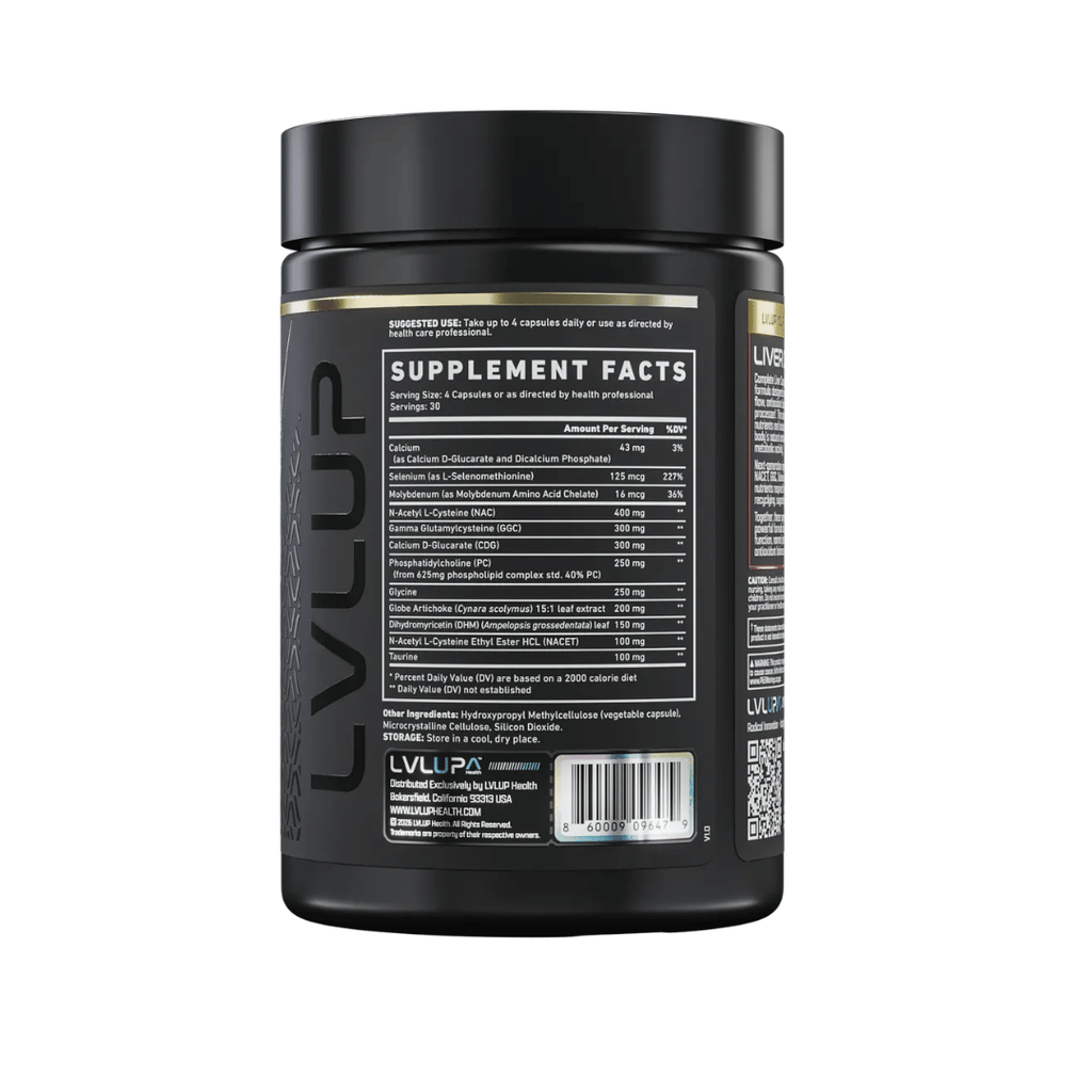 LVL UP Complete Liver Complex capsules bottle for comprehensive liver, antioxidant and detoxification support.