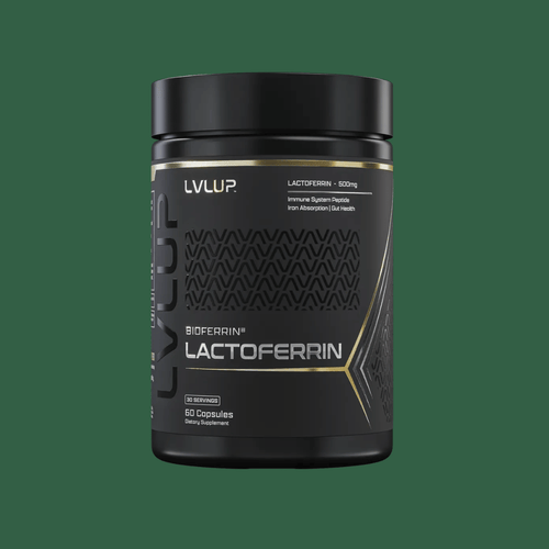 LVL UP Lactoferrin 250mg capsules containing Bioferrin lactoferrin from bovine whey for daily nutritional support of iron metabolism, immune function and gastrointestinal health.