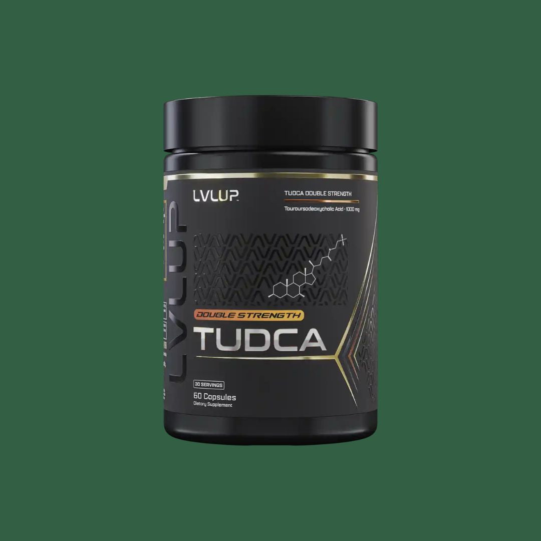 LVLUP Health TUDCA 500mg supplement bottle containing 60 capsules with 500mg TUDCA per capsule.