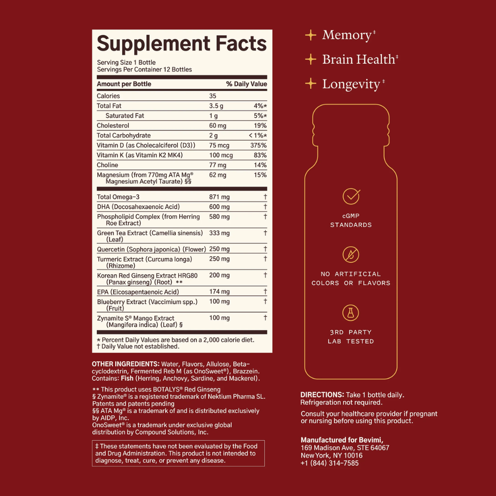 My Bevimi Uno Protect 50mL liquid brain health supplement with DHA, omega-3s, vitamins, minerals and botanical extracts.