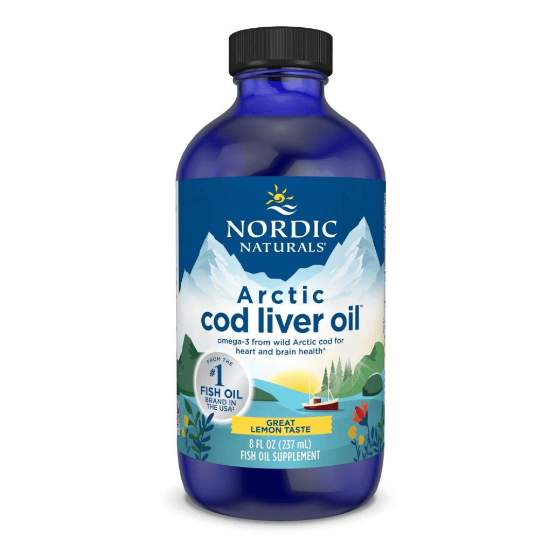 Nordic Naturals Arctic Cod Liver Oil liquid with wild Arctic cod, EPA, DHA and naturally occurring vitamins A and D.