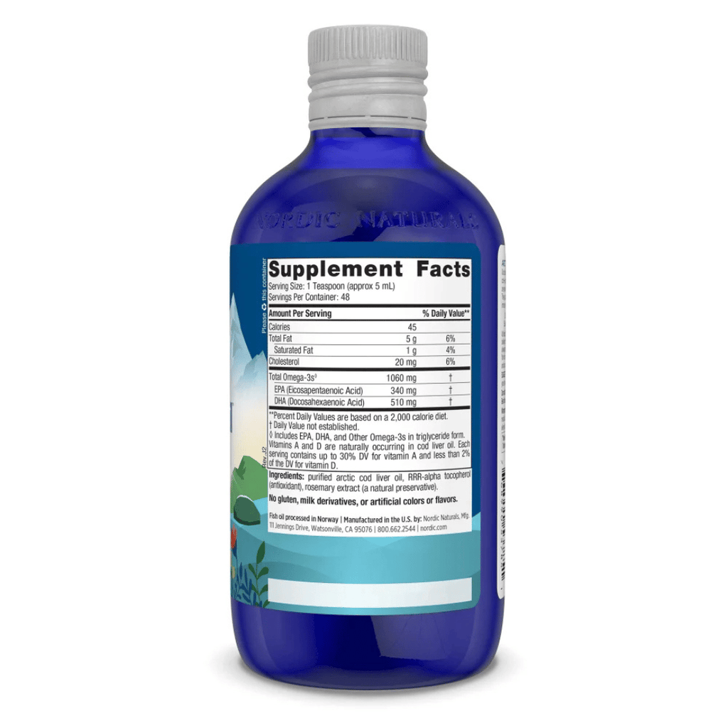 Nordic Naturals Arctic Cod Liver Oil liquid with wild Arctic cod, EPA, DHA and naturally occurring vitamins A and D.