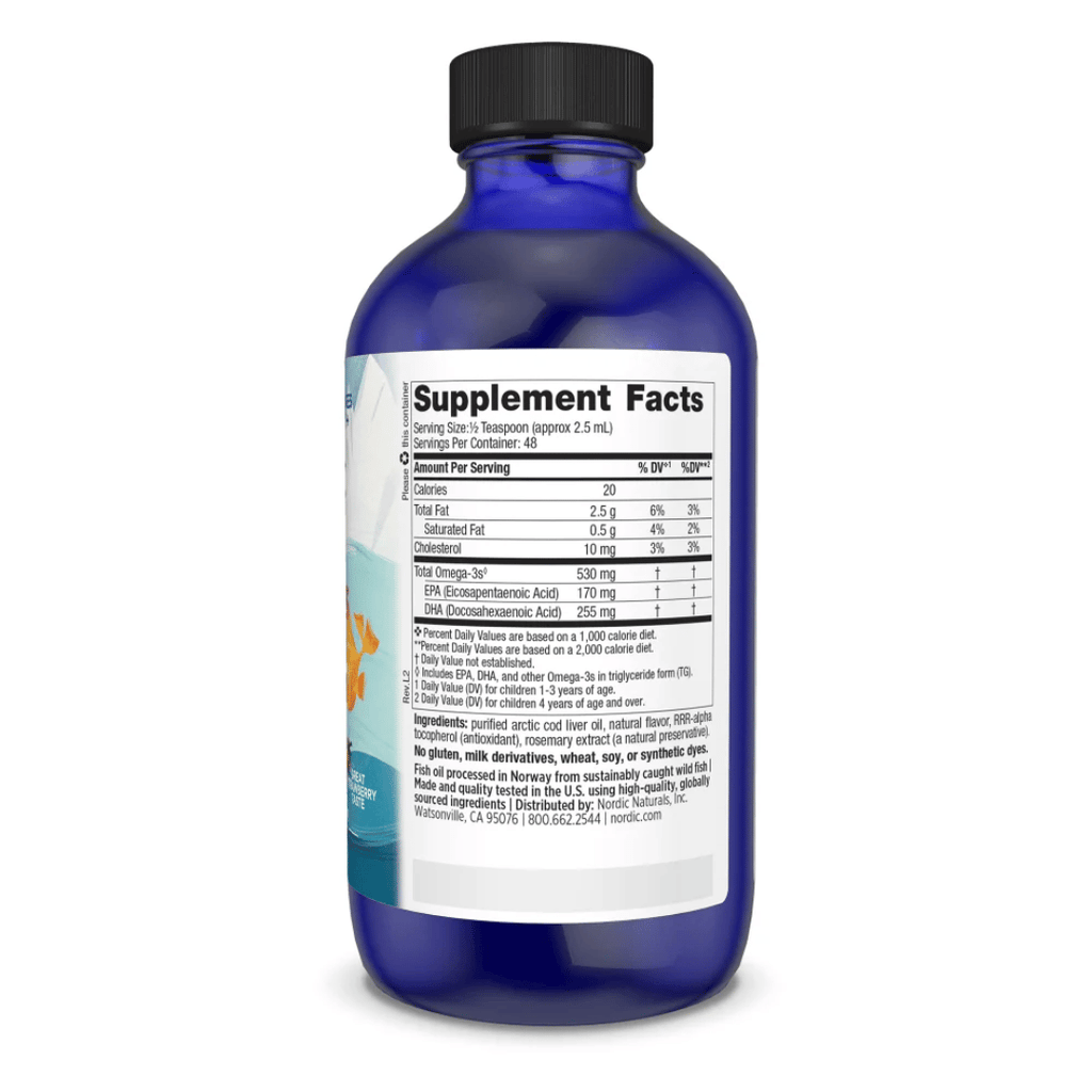Nordic Naturals Children's DHA Liquid providing EPA and DHA from wild Arctic cod for children aged 1–6.