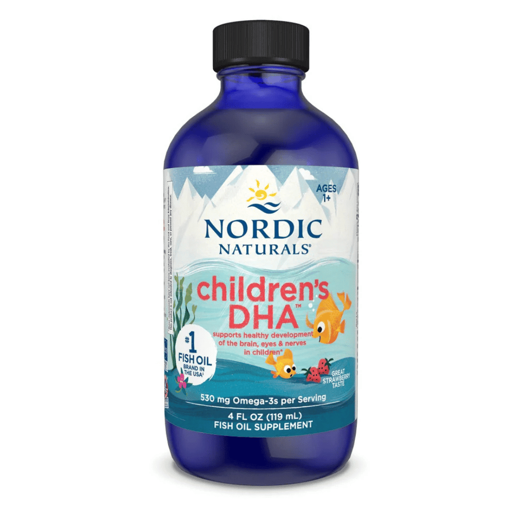 Nordic Naturals Children's DHA Liquid providing EPA and DHA from wild Arctic cod for children aged 1–6.
