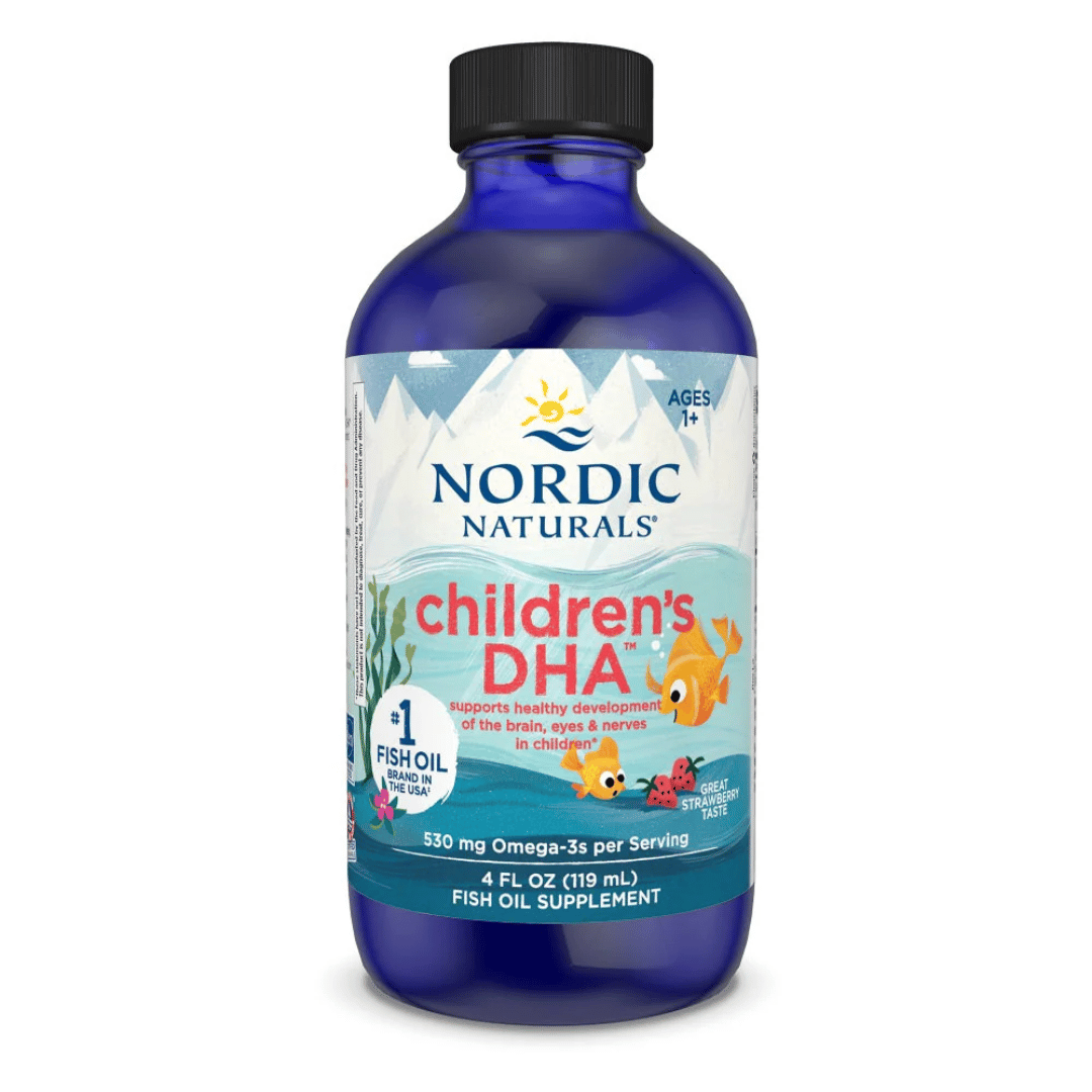 Nordic Naturals Children's DHA Liquid providing EPA and DHA from wild Arctic cod for children aged 1–6.