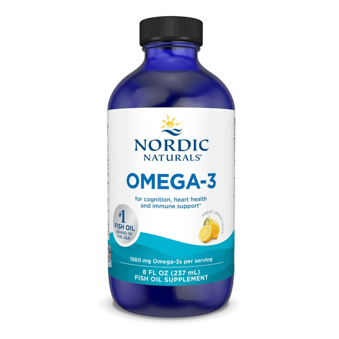 Nordic Naturals Omega-3 Liquid with 1,560 mg omega-3s, EPA and DHA from 100% wild-caught fish with fresh lemon flavour.