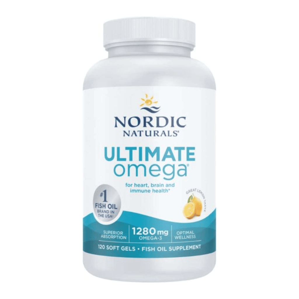 Nordic Naturals Ultimate Omega capsules with concentrated EPA and DHA omega-3 fish oil and fresh lemon flavour.
