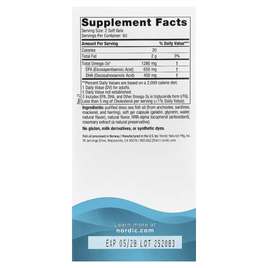 Nordic Naturals Ultimate Omega capsules with concentrated EPA and DHA omega-3 fish oil and fresh lemon flavour.