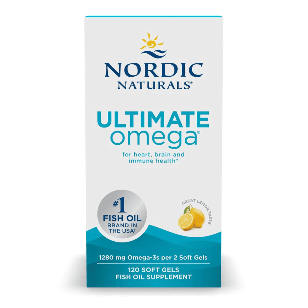Nordic Naturals Ultimate Omega capsules with concentrated EPA and DHA omega-3 fish oil and fresh lemon flavour.