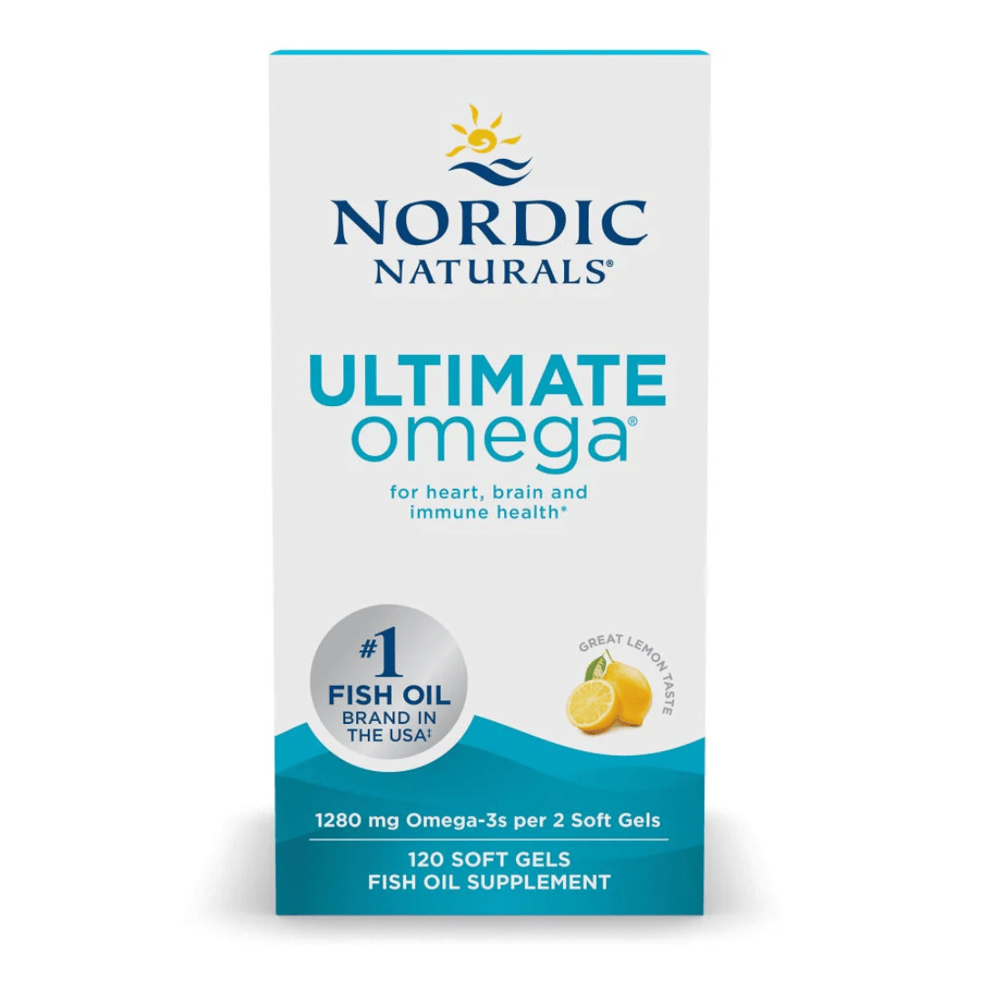 Nordic Naturals Ultimate Omega capsules with concentrated EPA and DHA omega-3 fish oil and fresh lemon flavour.
