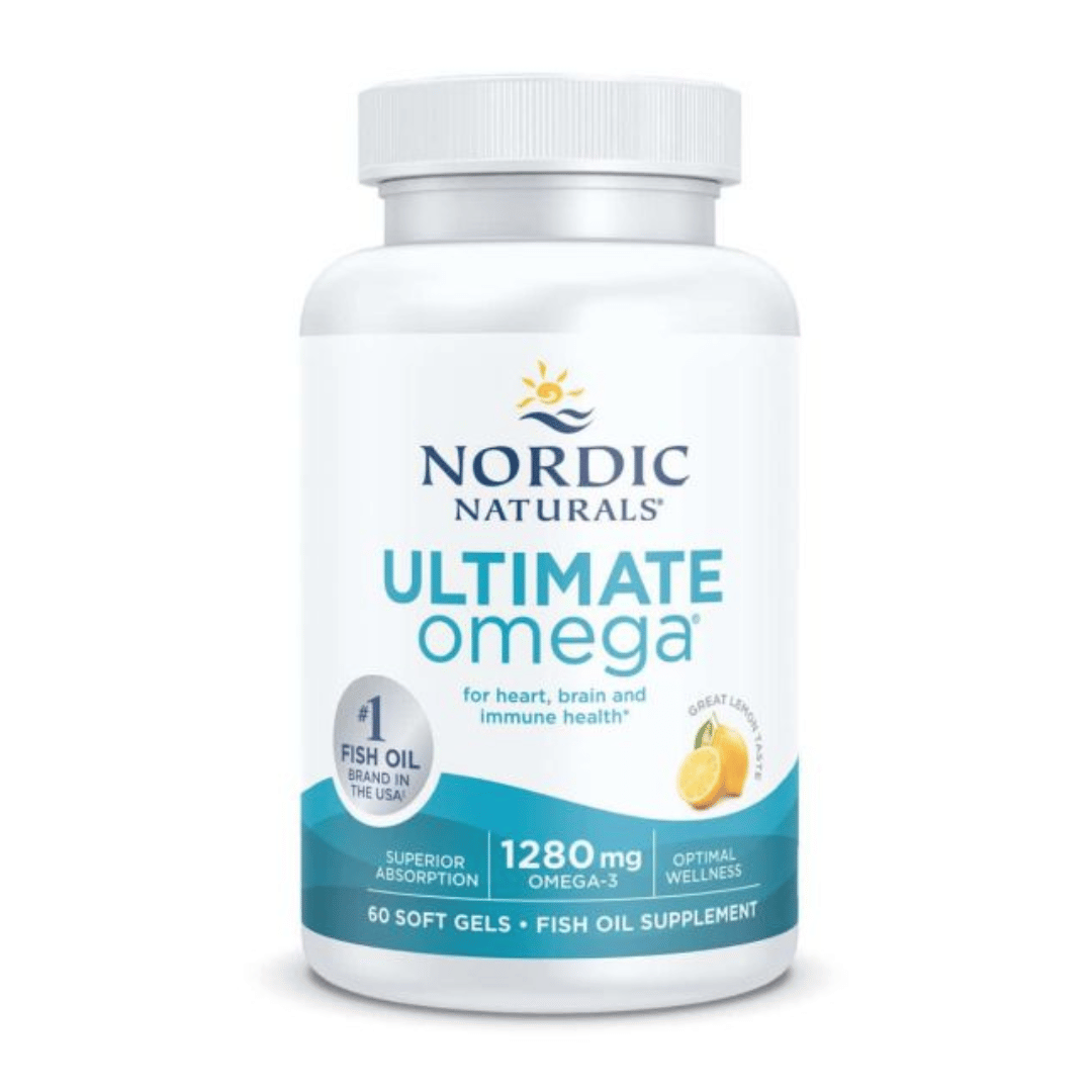 Nordic Naturals Ultimate Omega capsules with concentrated EPA and DHA omega-3 fish oil and fresh lemon flavour.