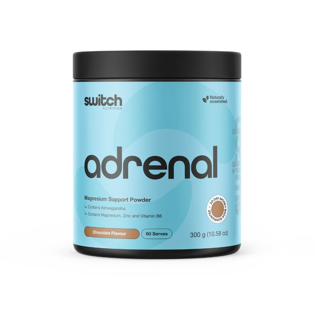 Switch Nutrition Adrenal Switch evening wellness powder with ashwagandha, magnesium, amino acids and botanical ingredients.