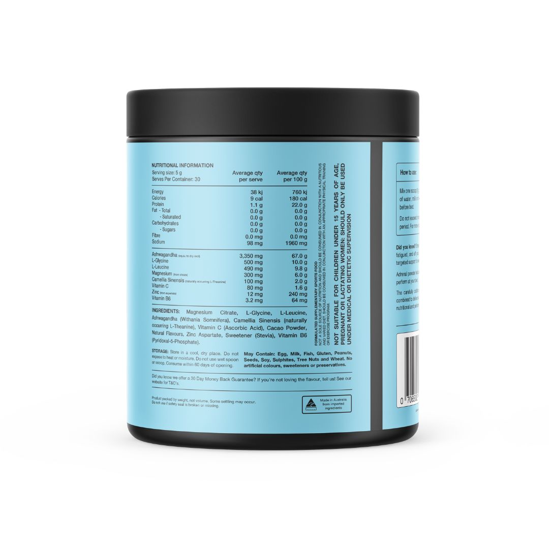 Switch Nutrition Adrenal Switch evening wellness powder with ashwagandha, magnesium, amino acids and botanical ingredients.
