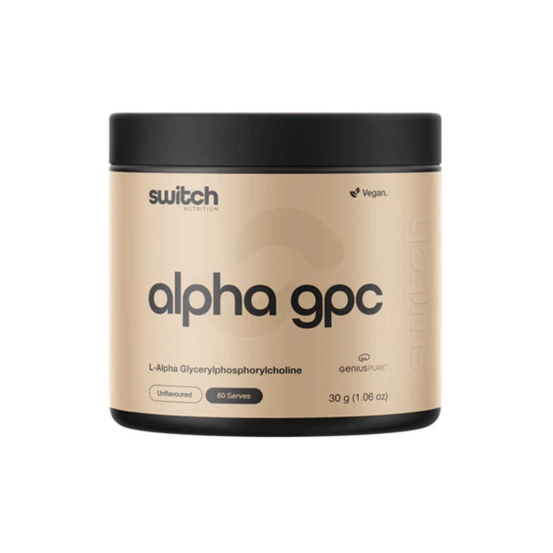 Switch Nutrition Alpha-GPC Powder with GeniusPure® providing 500 mg Alpha-GPC per serve.