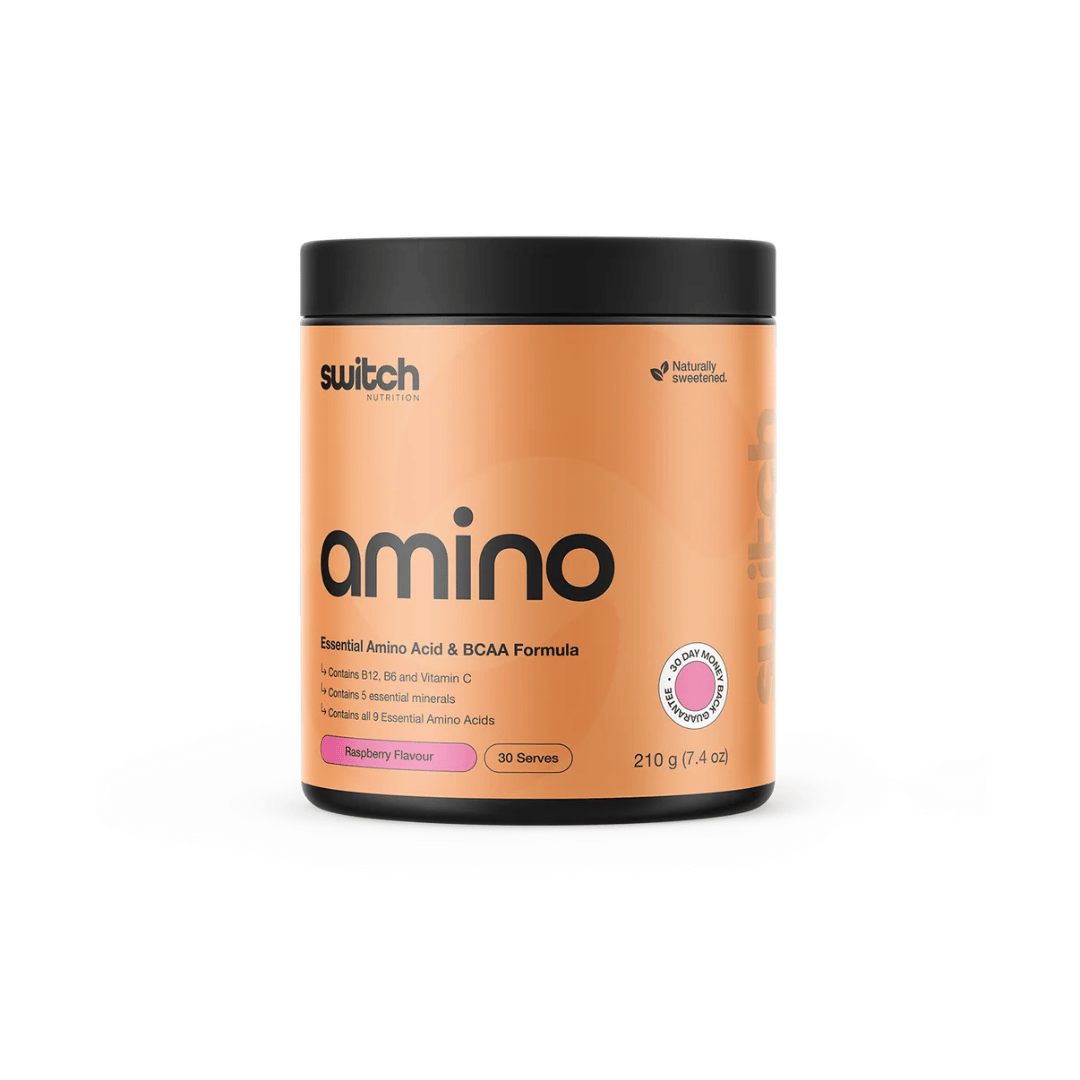 Switch Nutrition Amino Switch vegan EAA powder with electrolytes, vitamins and Schisandra extract for sports nutrition.
