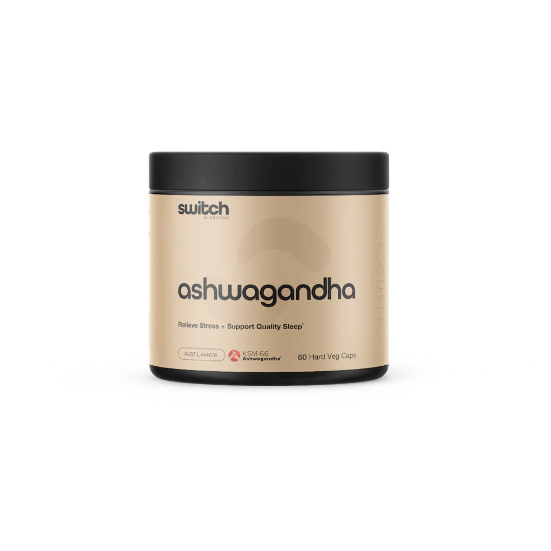 Switch Nutrition Ashwagandha KSM-66® capsules with premium Ashwagandha root extract.