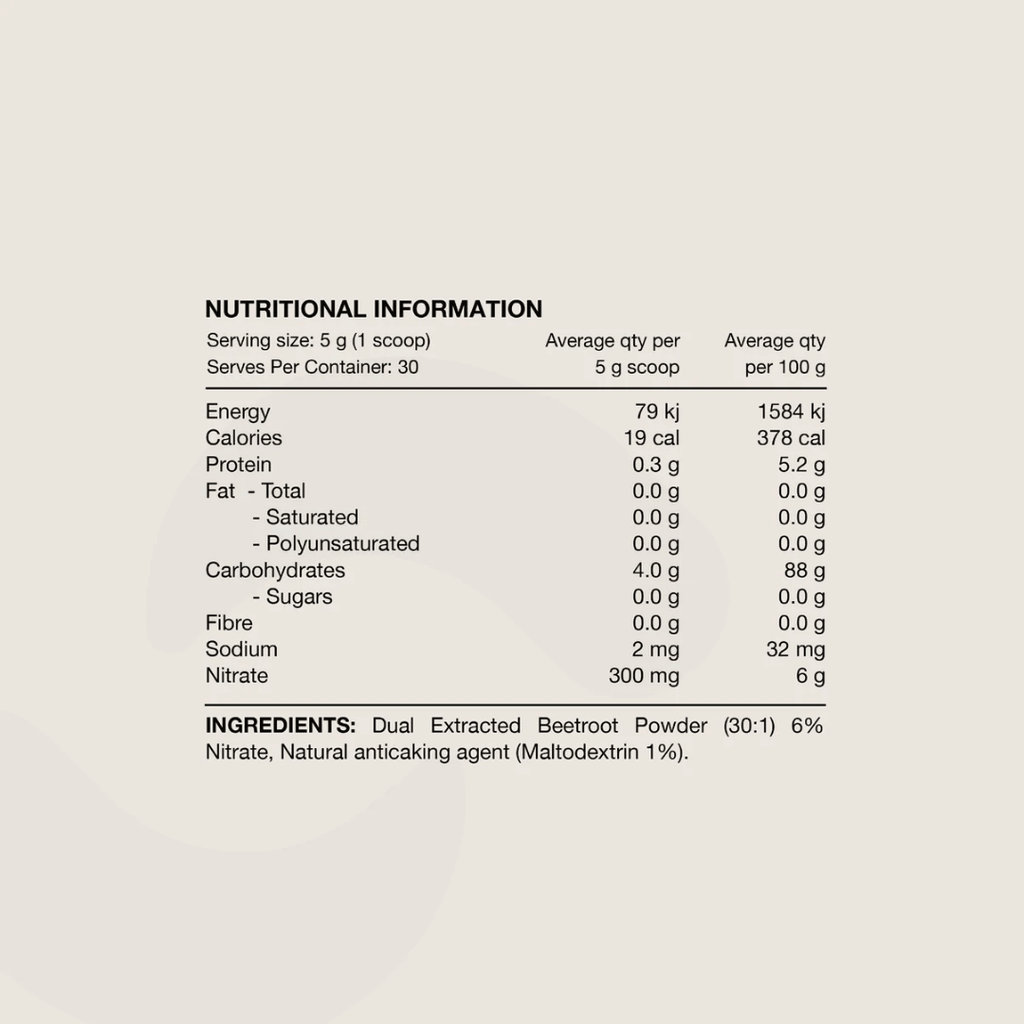 Switch Nutrition Beetroot Powder Triple Strength with 300 mg nitrate per serve.