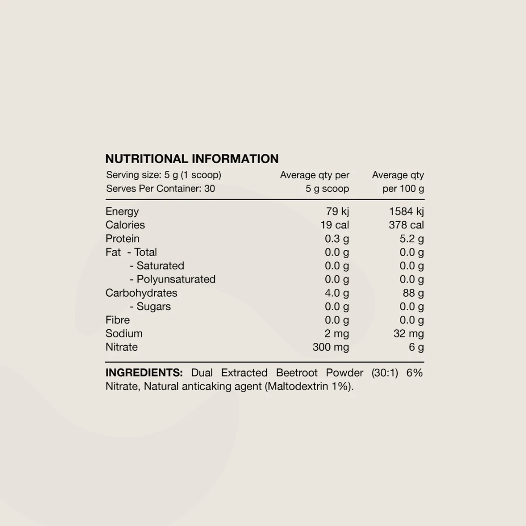Switch Nutrition Beetroot Powder Triple Strength with 300 mg nitrate per serve.
