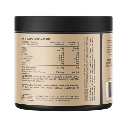 Switch Nutrition Berberine+ capsules with 97% berberine and chromium picolinate.