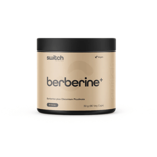 Switch Nutrition Berberine+ capsules with 97% berberine and chromium picolinate.
