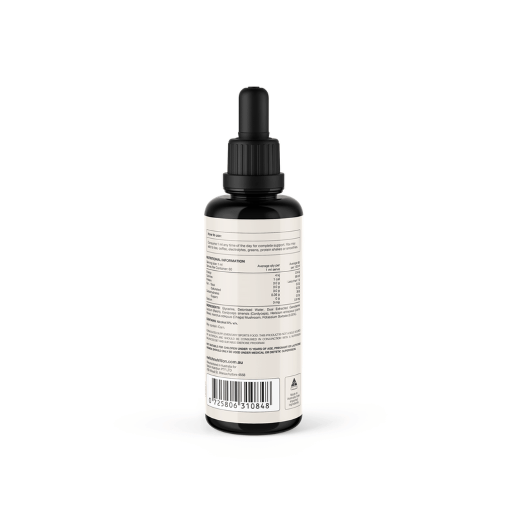 Switch Nutrition Four Blend Mushroom Liquid Extract containing Lion’s Mane, Reishi, Cordyceps and Chaga.