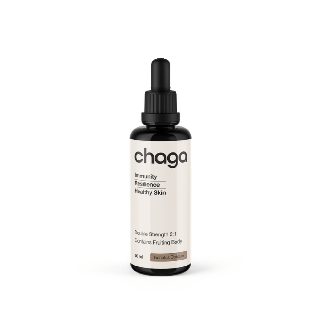 Switch Nutrition Chaga Mushroom Liquid Extract 2:1 dual-extracted Chaga fruiting body formula.