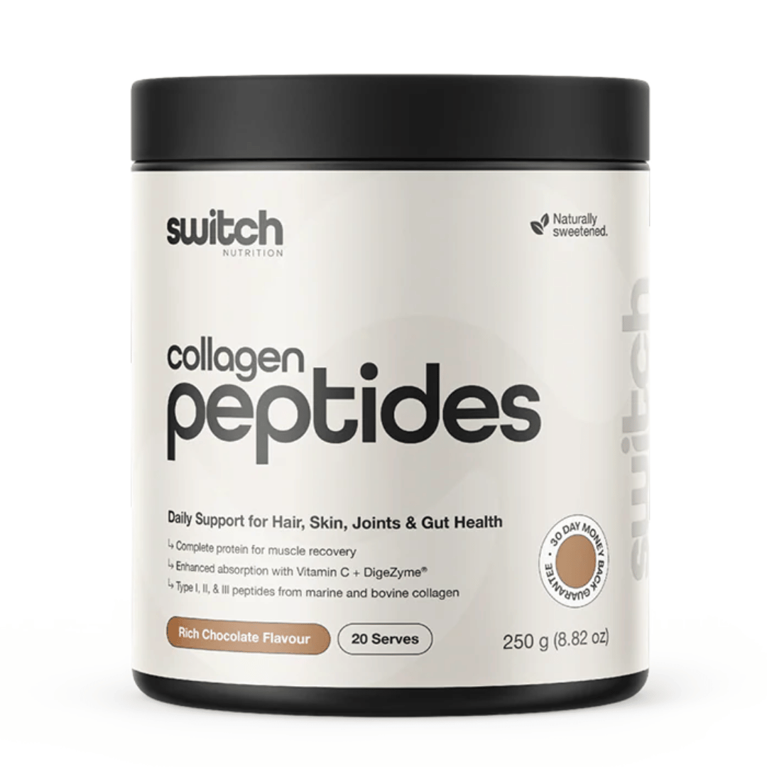 Switch Nutrition Collagen powder with marine and bovine collagen peptides, vitamin C and DigeZyme®.