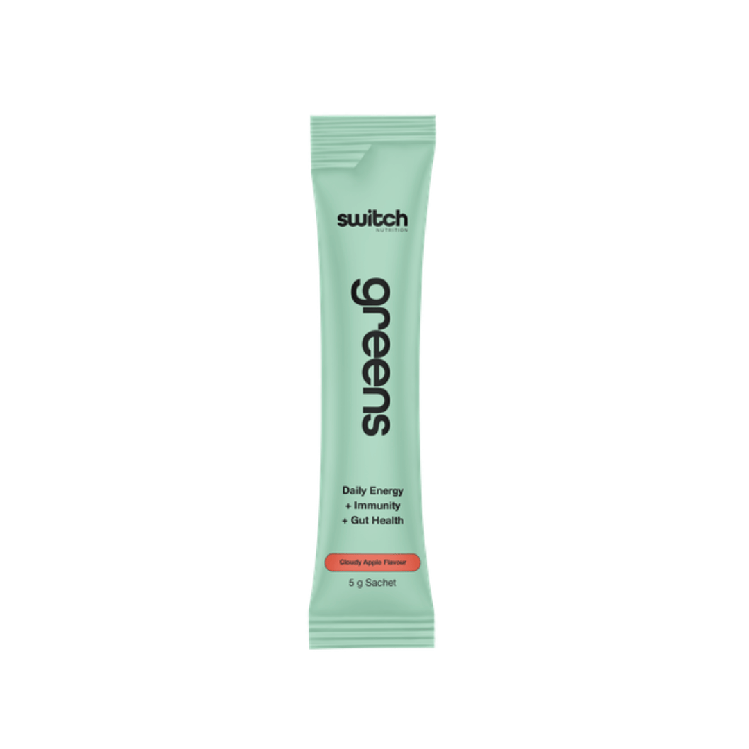 Switch Nutrition Greens daily super greens powder with probiotics, vitamins and functional ingredients.
