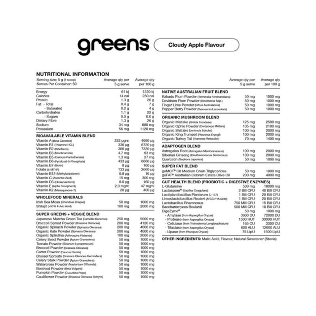 Switch Nutrition Greens daily super greens powder with probiotics, vitamins and functional ingredients.